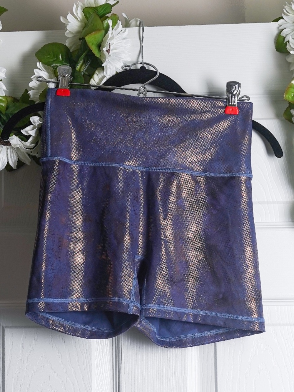 Aerie Offline Biker Shorts Metallic Blue Gold Marbled Size M